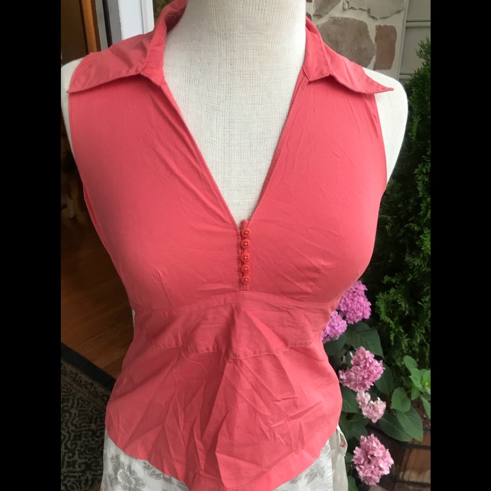 Coral sleeveless collared top Ann Taylor loft 4